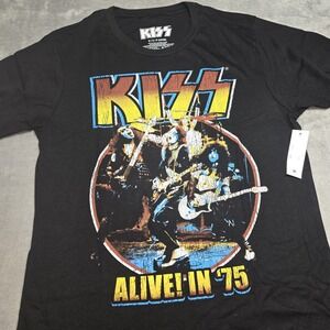 KISS Alive In 75 Shirt Small Black Band Tee Rock Graphic New With Tags